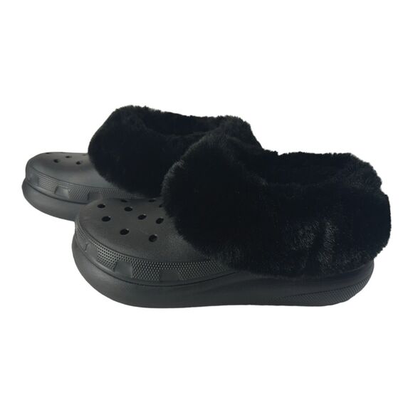 Crocs Furever Crush Soft Fluffy Faux Fur Clogs Black 208446 Men's 9 Women’s 11